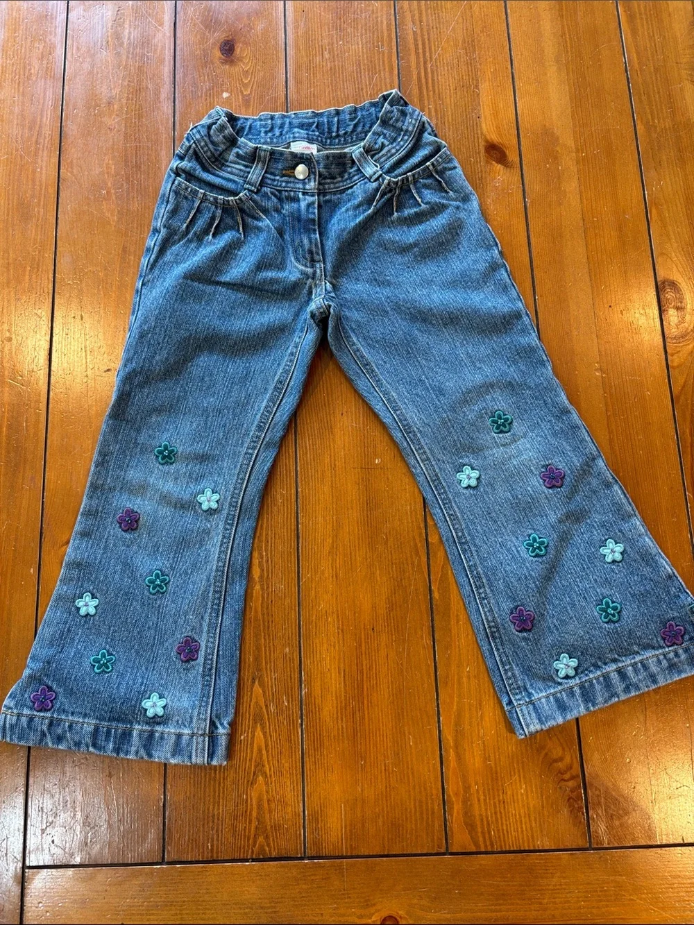 Gymboree Floral Embroidered Blue Denim Bell-Bottoms Girls Size 5 GUC